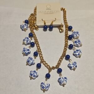 Gold and Blue Floral Necklace